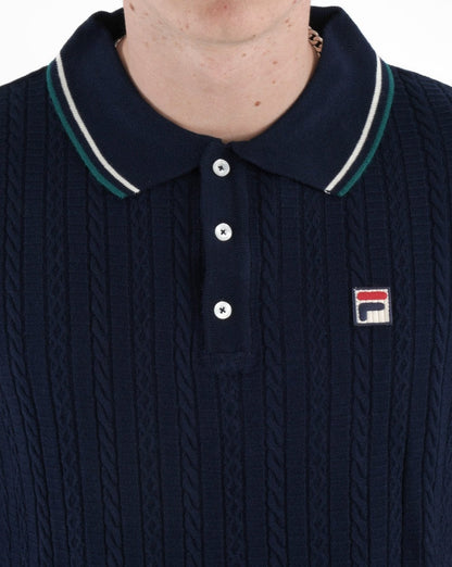 Fila Vintage Cable Knit Polo Navy