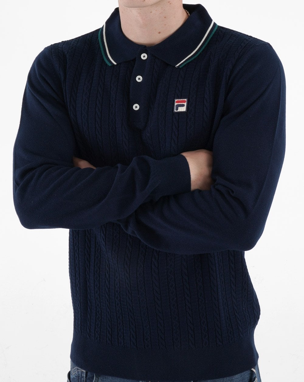 Fila Vintage Cable Knit Polo Navy