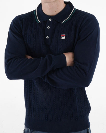 Fila Vintage Cable Knit Polo Navy