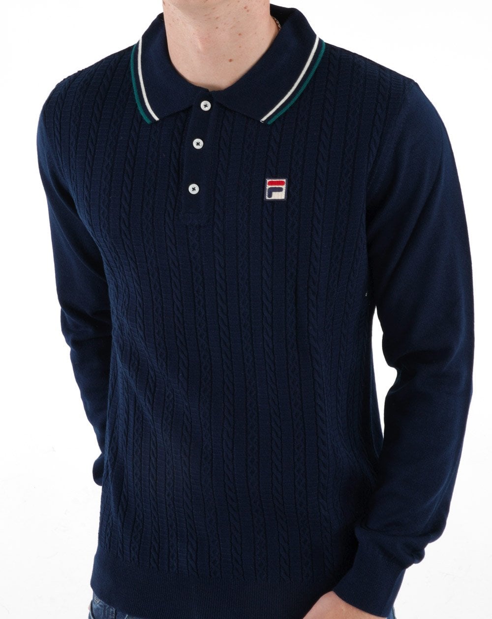 Fila Vintage Cable Knit Polo Navy