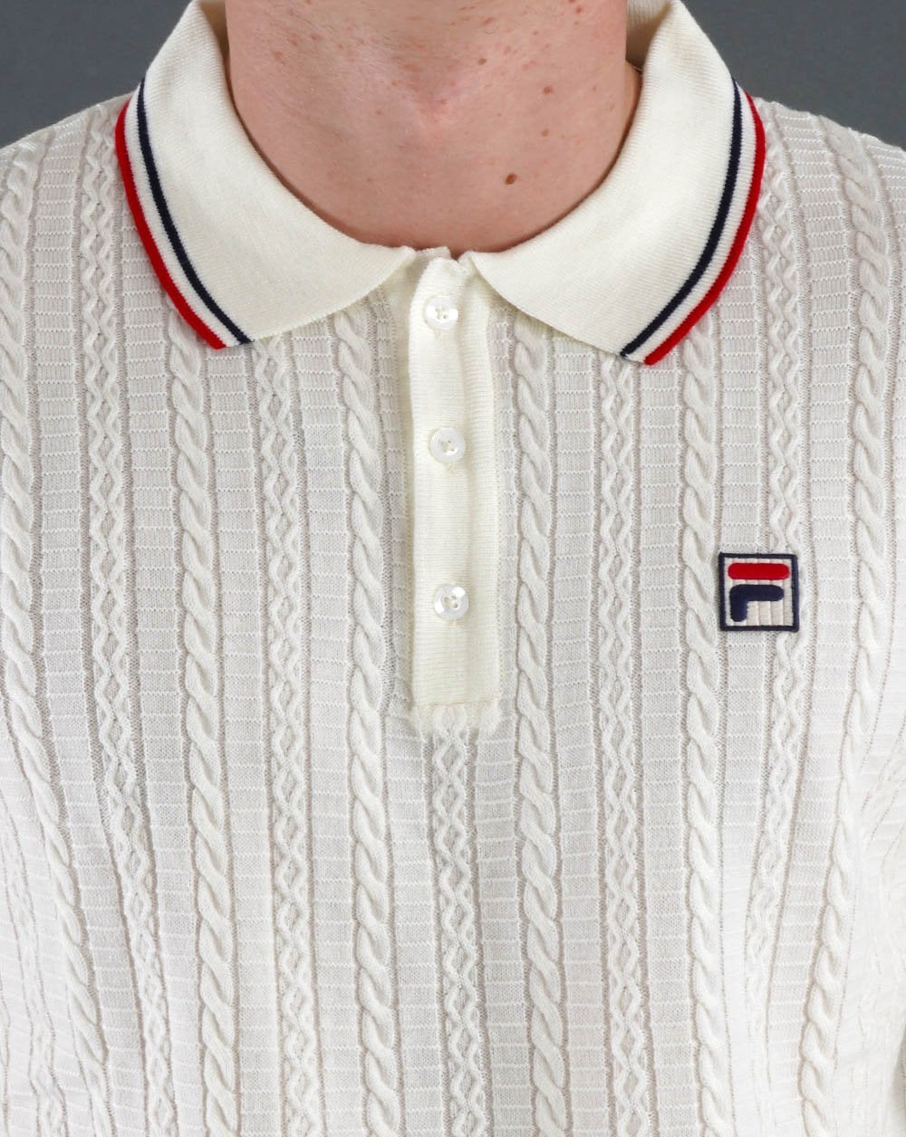 Fila Vintage Cable Knit Polo Off White