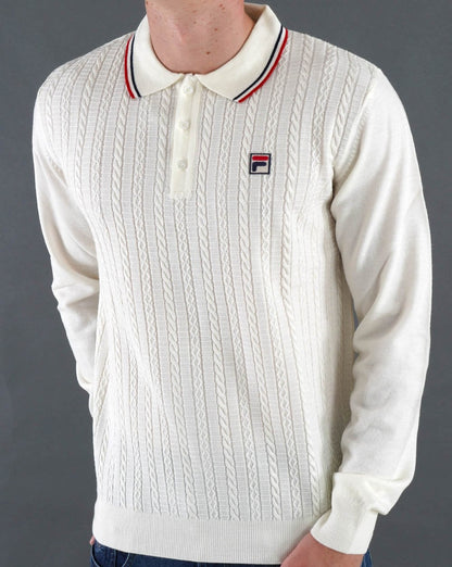 Fila Vintage Cable Knit Polo Off White