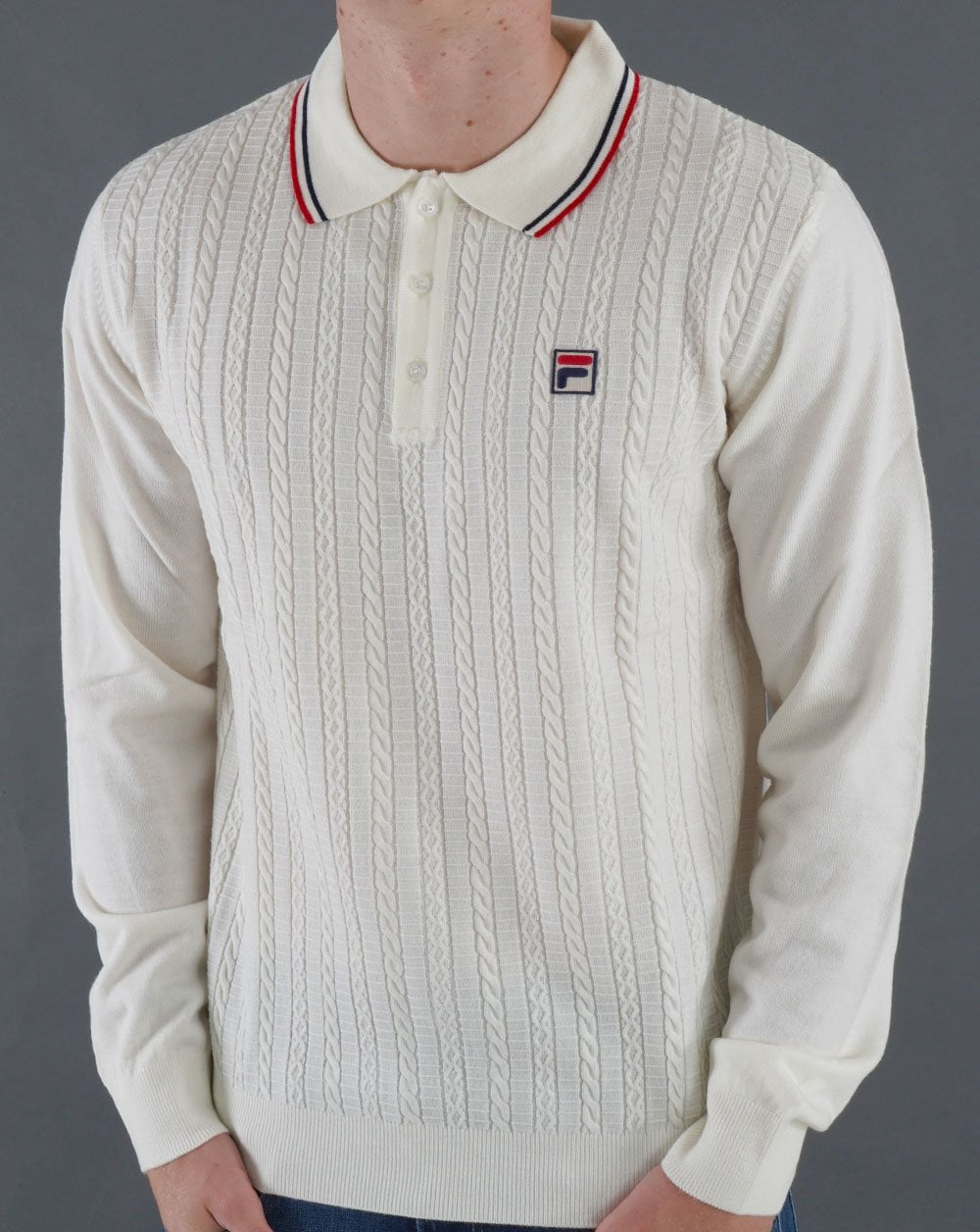 Fila Vintage Cable Knit Polo Off White