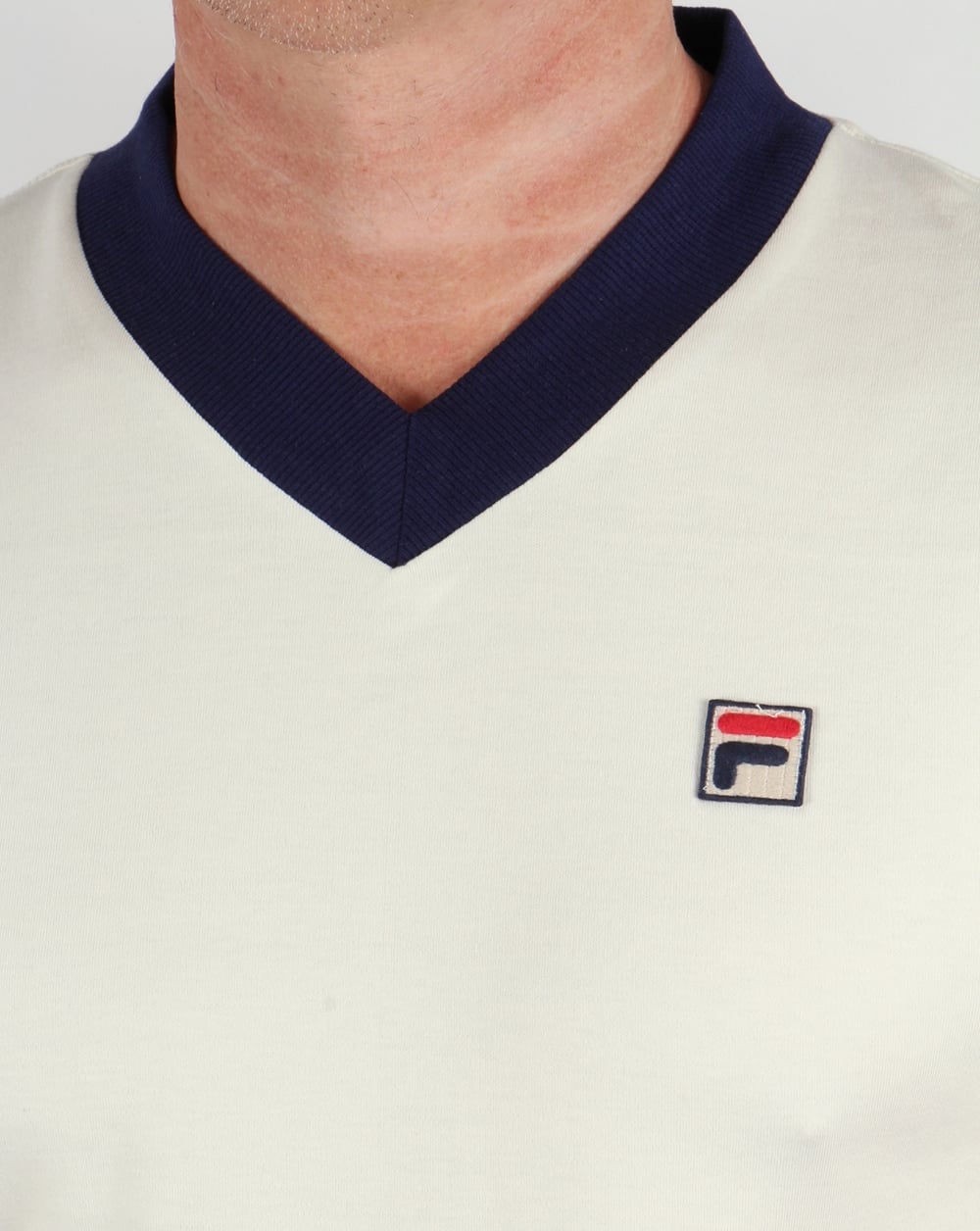Fila Vintage Carrack V Neck T-shirt Gardenia/Navy