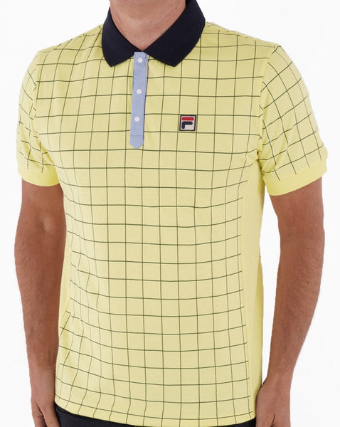 Fila Vintage Check Polo Shirt Yellow/Navy/Sky