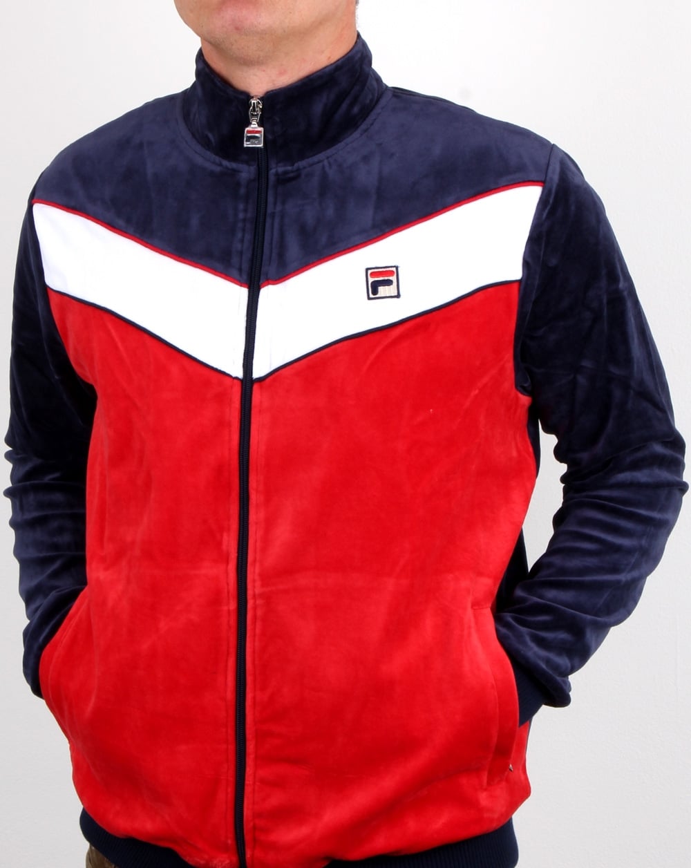 Fila Vintage Chevron Velour Track Top Navy/red/white