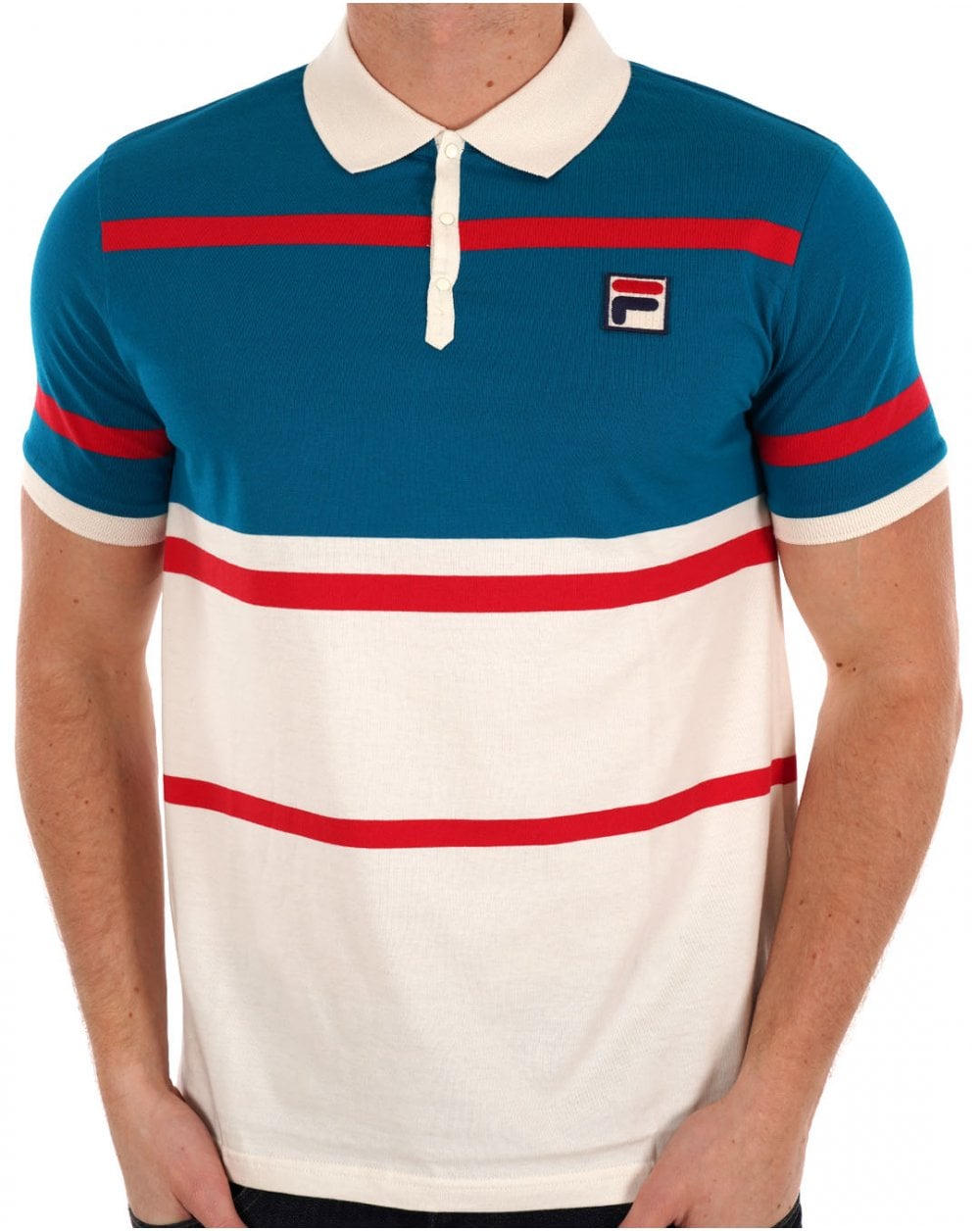 Fila Vintage Clarkson Polo Shirt Gardenia / Deep Lagoon / Red
