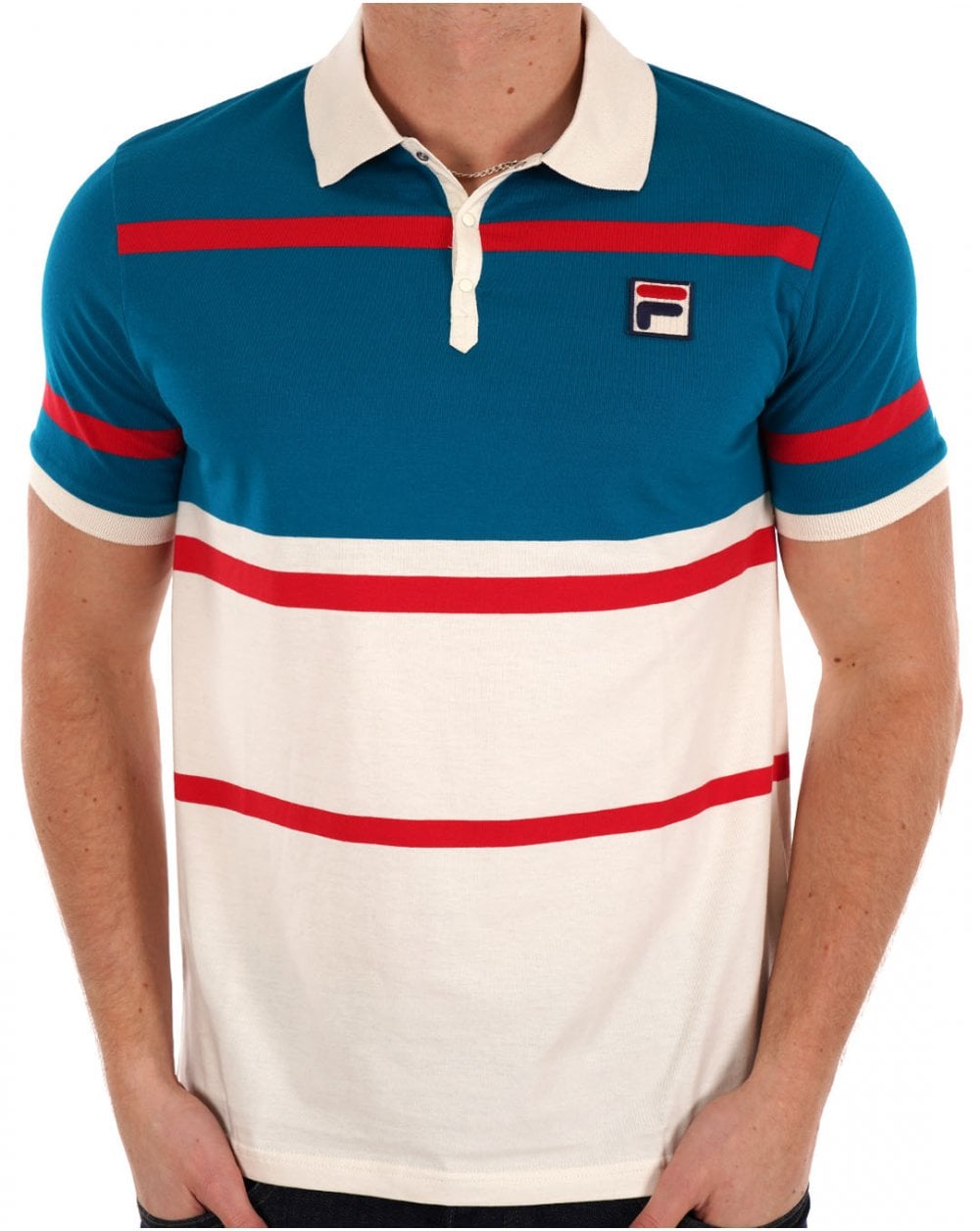 Fila Vintage Clarkson Polo Shirt Gardenia / Deep Lagoon / Red