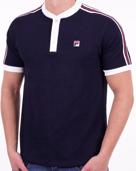 Fila Vintage Collarless Polo Shirt Navy