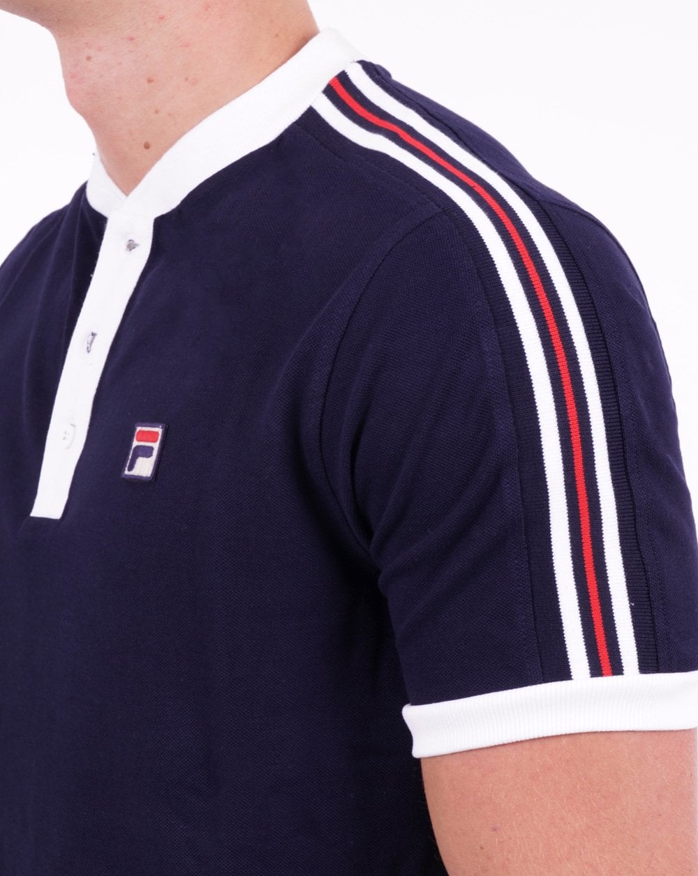 Fila Vintage Collarless Polo Shirt Navy