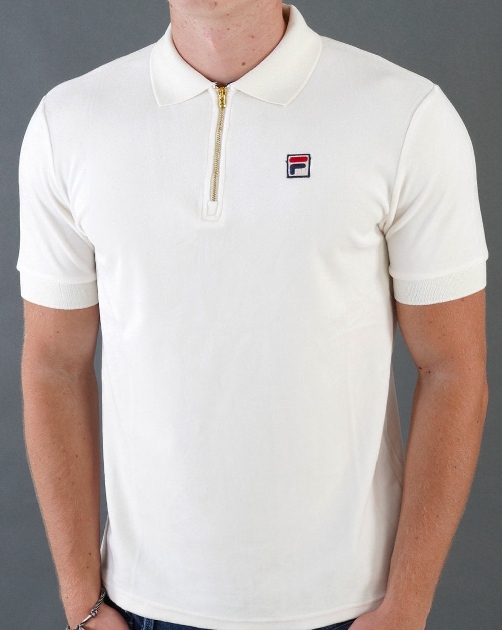 Fila Vintage Devon Velour Polo Off White