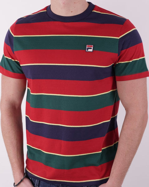 Fila Vintage Jaxon Stripe T Shirt Red/Navy/Green