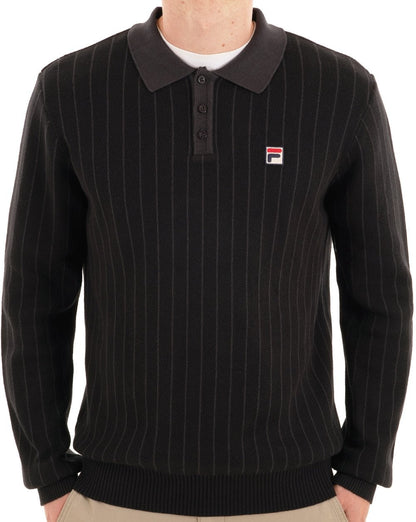 Fila Vintage Kobe Knit Polo Black Charcoal