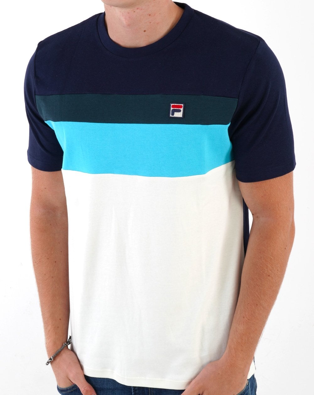 Fila Vintage Leary T Shirt Off White/Blue/Dark Teal
