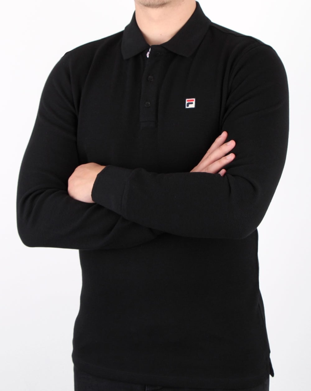 Fila Vintage Long Sleeve Polo Shirt Black
