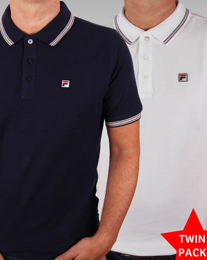 Fila Vintage Matcho 3 Polo Twin Pack White/Navy