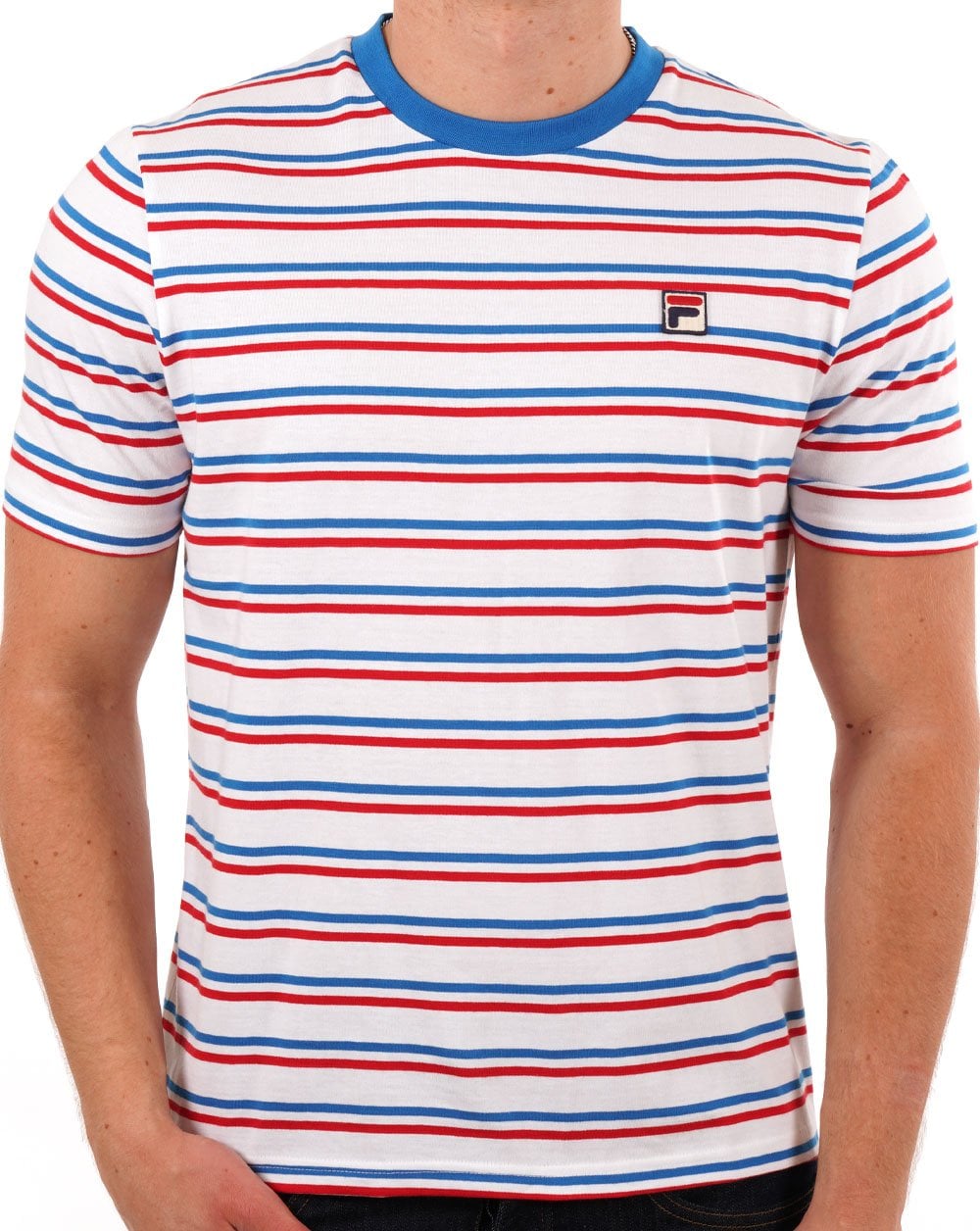 Fila Vintage Multi Striped T Shirt White Blue Red