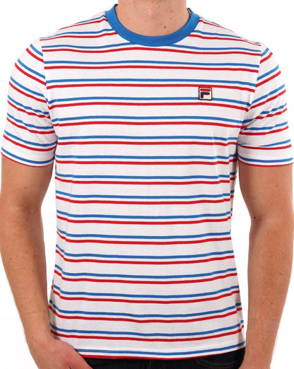 Fila Vintage Multi Striped T Shirt White Blue Red