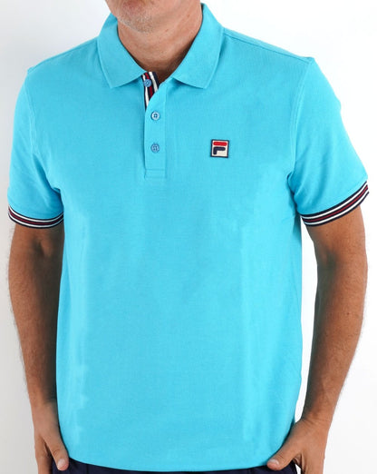 Fila Vintage Omari Polo Shirt Aqua Blue