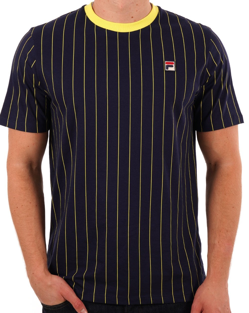 Fila Vintage Pinstripe T Shirt Navy/Yellow