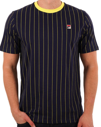 Fila Vintage Pinstripe T Shirt Navy/Yellow