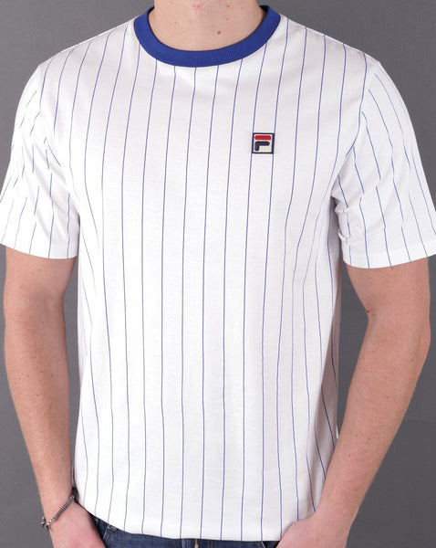 Fila Vintage Pinstripe T Shirt White/Royal Blue
