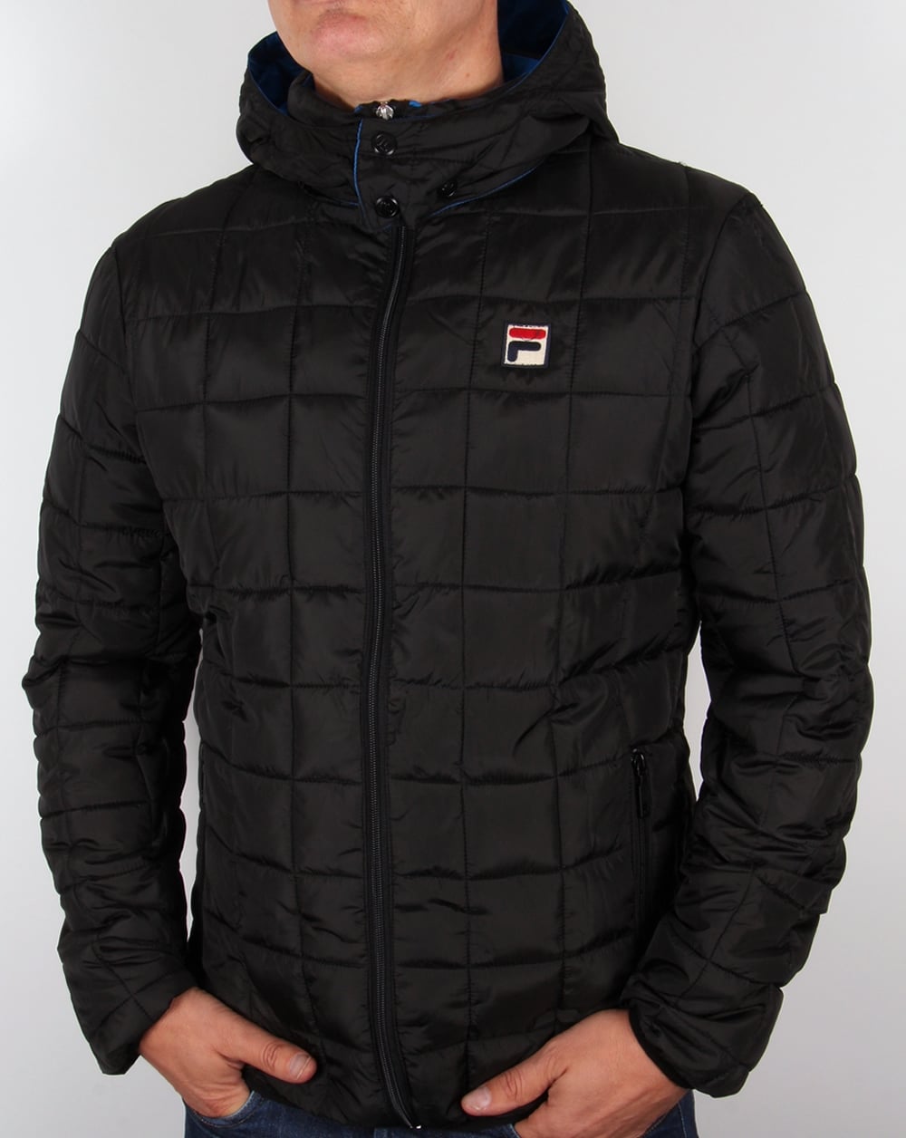 Fila Vintage Quilted Hooded Jacket Black