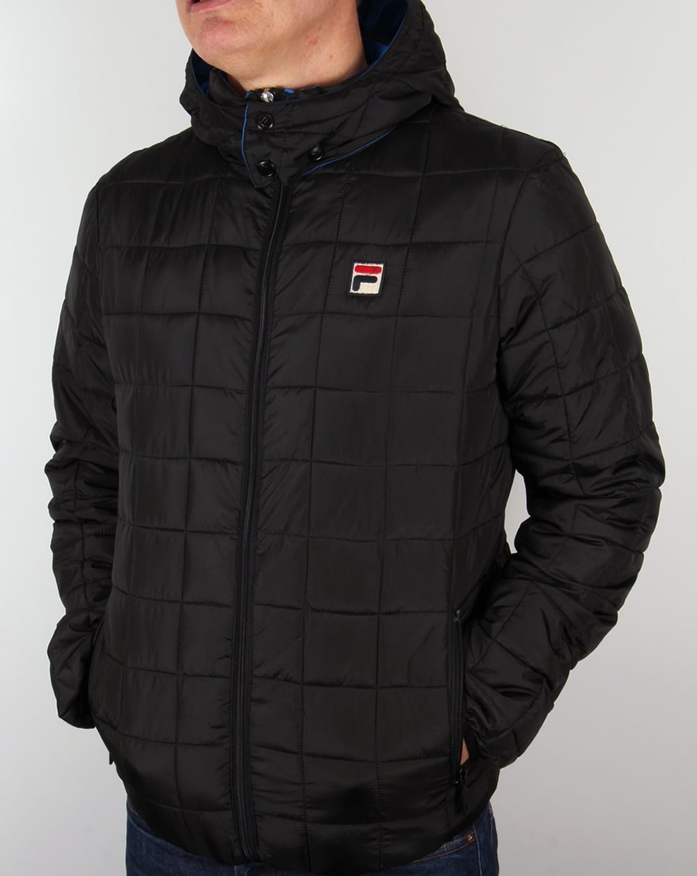 Fila Vintage Quilted Hooded Jacket Black