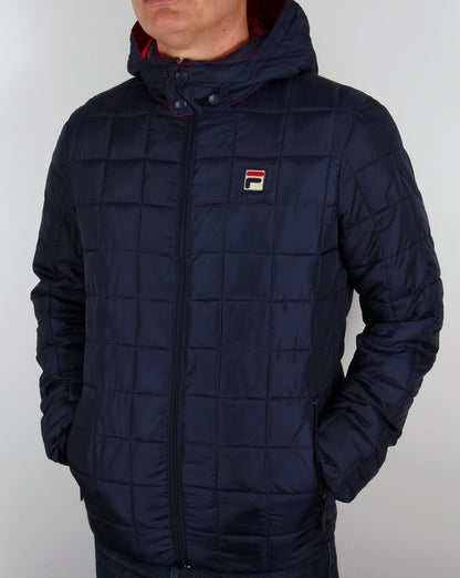 Fila Vintage Quilted Hooded Jacket Navy