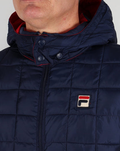 Fila Vintage Quilted Hooded Jacket Navy