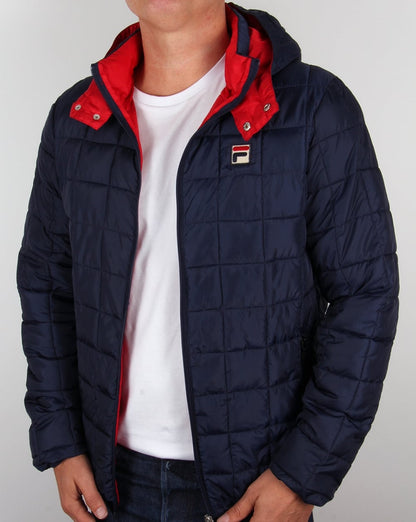Fila Vintage Quilted Hooded Jacket Navy