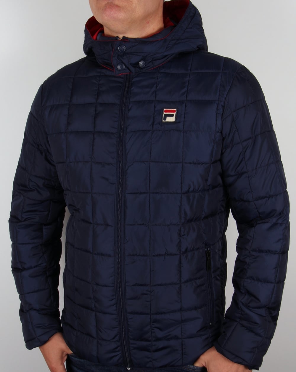 Fila Vintage Quilted Hooded Jacket Navy
