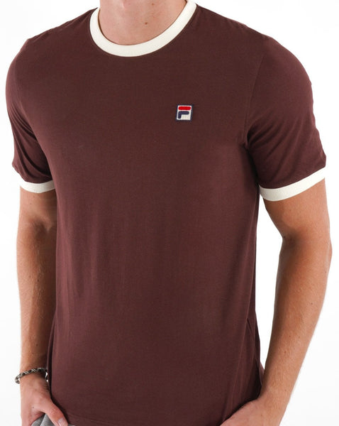 Fila Vintage Ringer T Shirt Brown/Off White