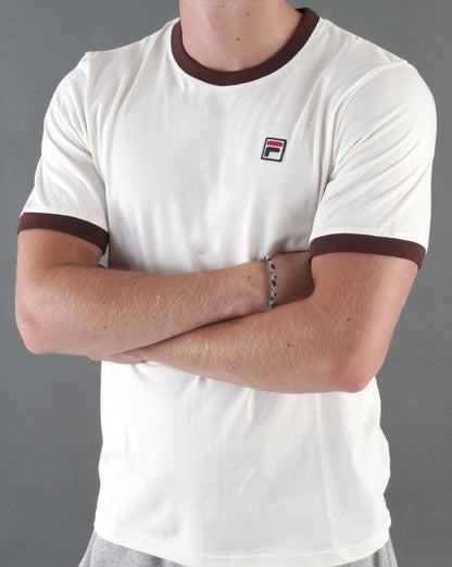 Fila Vintage Ringer T Shirt Off White/Brown