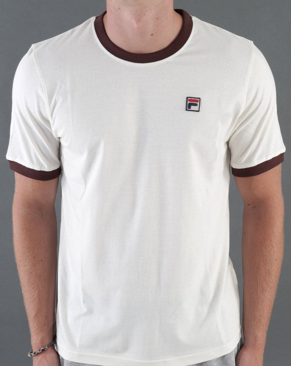 Fila Vintage Ringer T Shirt Off White/Brown