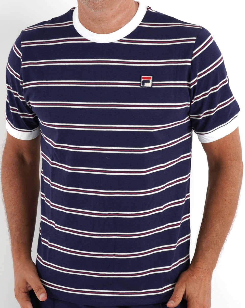 Fila Vintage Santiago Striped T Shirt Navy/Off White