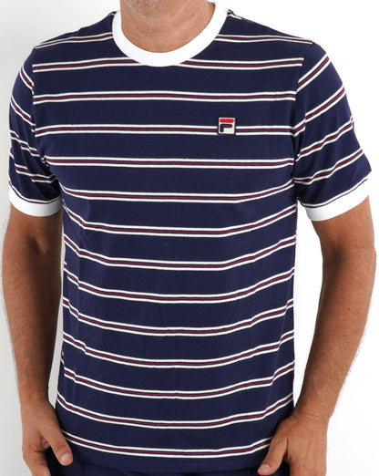 Fila Vintage Santiago Striped T Shirt Navy/Off White