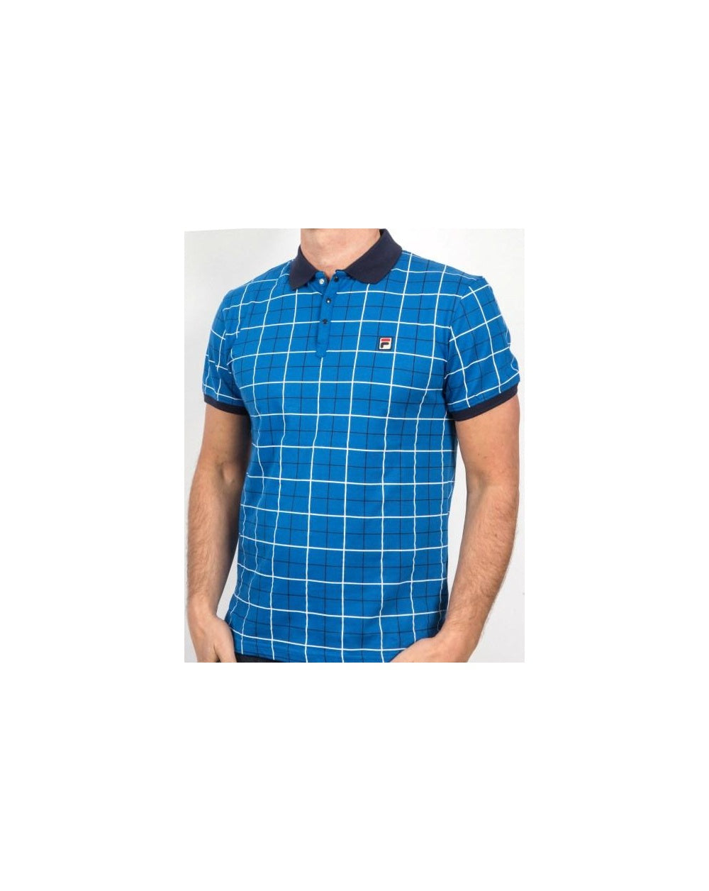 Fila Vintage Settimo Windowpane Polo Shirt French Blue