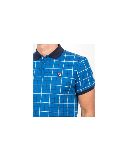 Fila Vintage Settimo Windowpane Polo Shirt French Blue