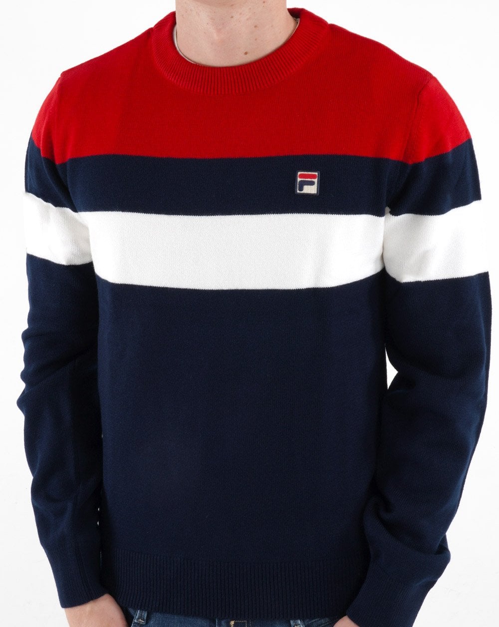 Fila Vintage Striped Crew Knit Navy Red White