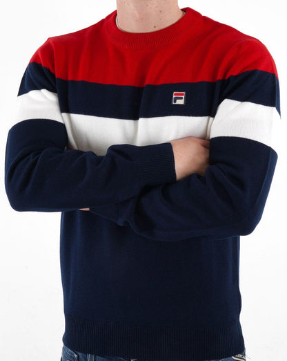 Fila Vintage Striped Crew Knit Navy Red White