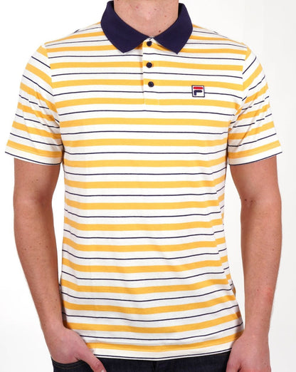 Fila Vintage Striped Polo Shirt yellow / navy