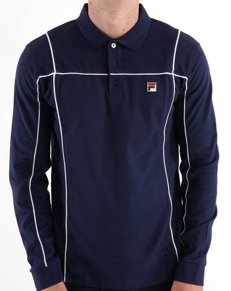 Fila Vintage Talon Terrinda LS Polo Shirt Navy/White