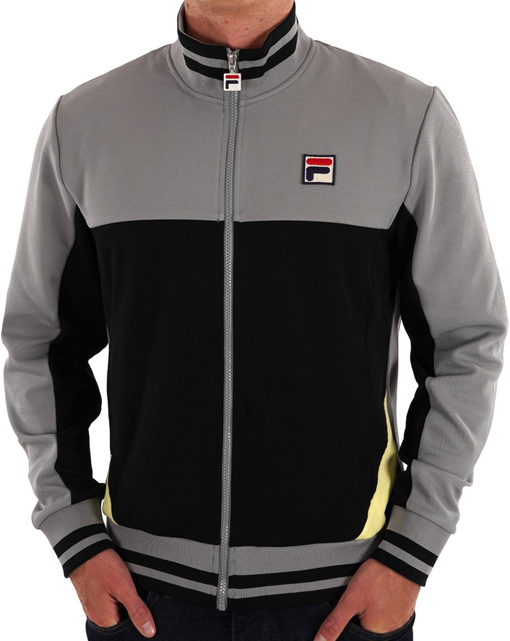 Fila Vintage Tiebreak Track Top Black Grey Lemon