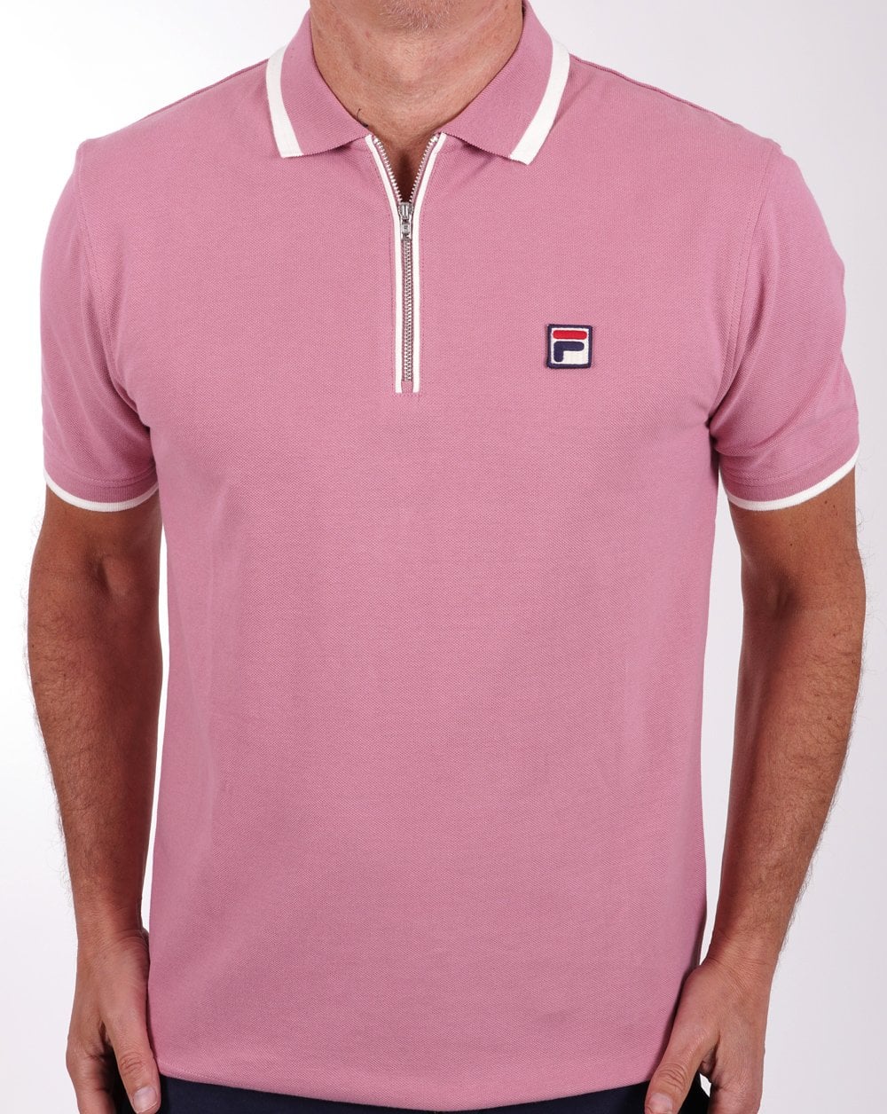 Fila Vintage Tipped Zip Polo Shirt Deep Pink