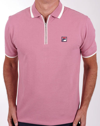 Fila Vintage Tipped Zip Polo Shirt Deep Pink