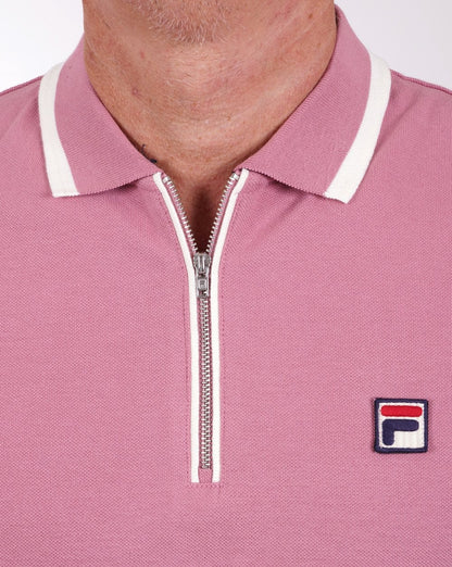 Fila Vintage Tipped Zip Polo Shirt Deep Pink