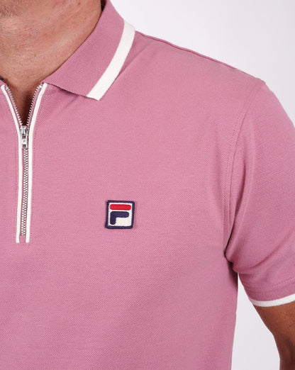 Fila Vintage Tipped Zip Polo Shirt Deep Pink