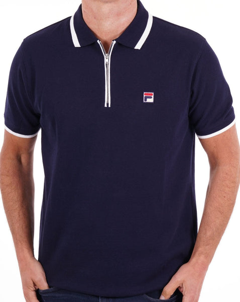 Fila Vintage Tipped Zip Polo Shirt Navy