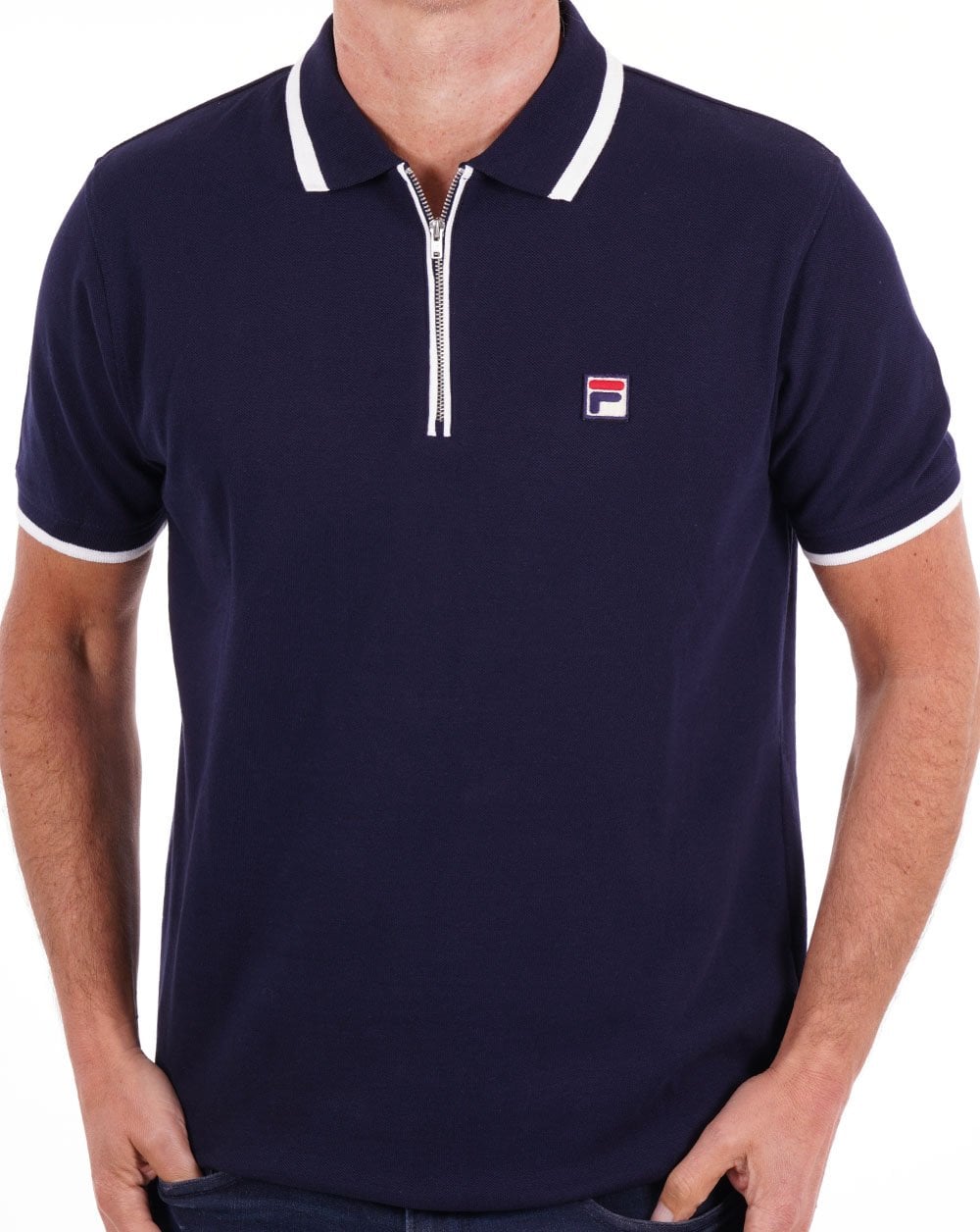 Fila Vintage Tipped Zip Polo Shirt Navy